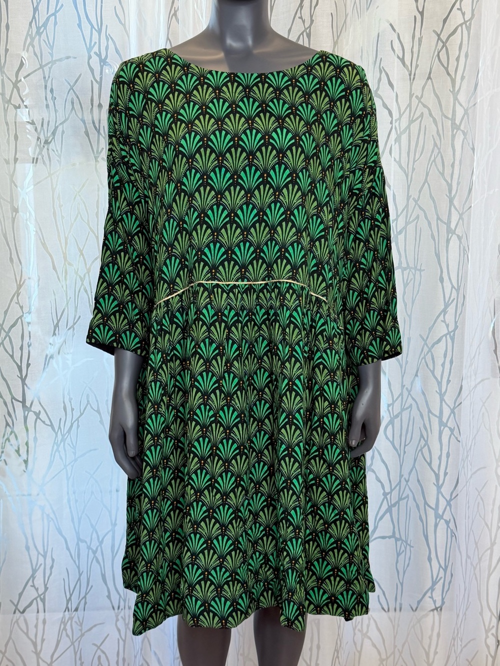 Anthropologie Maeve Magnolia Babydoll Tunic Dress Green Art Deco Women’s Size 2X